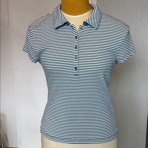J. Crew Blue and White Striped Rib Knit Polo Shirt
